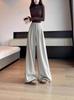 Women's Striped Wide-Leg Pants, Spring/Autumn 2026: Slimming High-Waisted, Floor-Length Drapey Casual Suit.