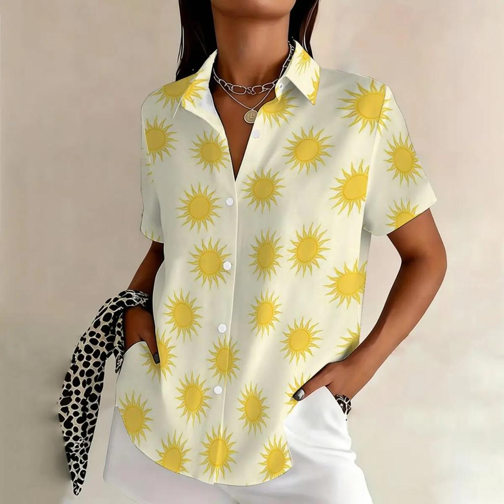 Blumenprint Retro Damen Kurzarmhemden Damen Revers Einreiher Kurzarmblusen Lässige Tägliche Damen Lockere Oberteile