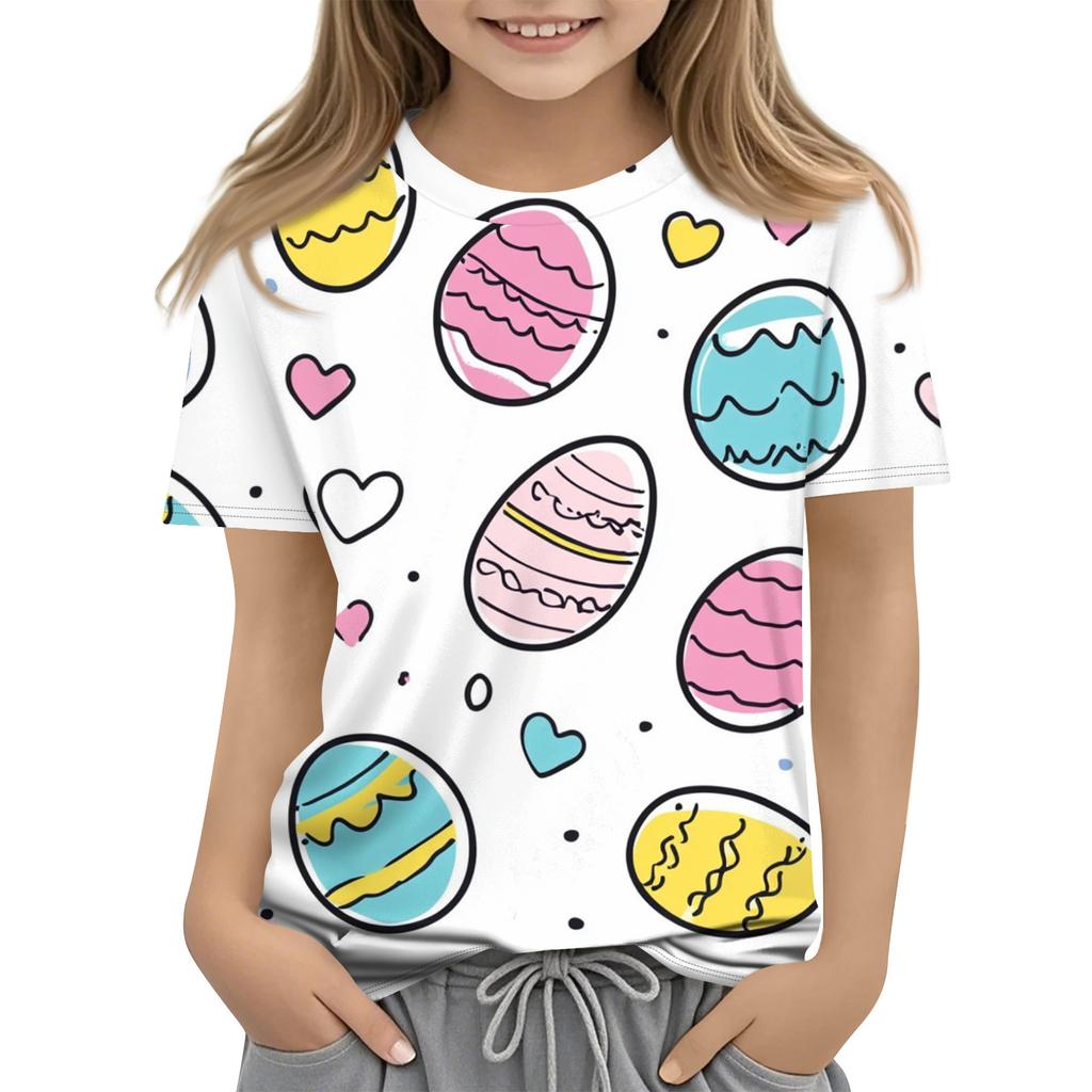 Children's Easter Printed Round Neck Short Sleeved Casual T-shirt