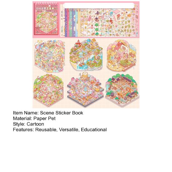 3D Scene Sticker Book Set for Kids Adults DIY Mini House Stickers Kit Reusable Kawaii Stickers for Home School Office