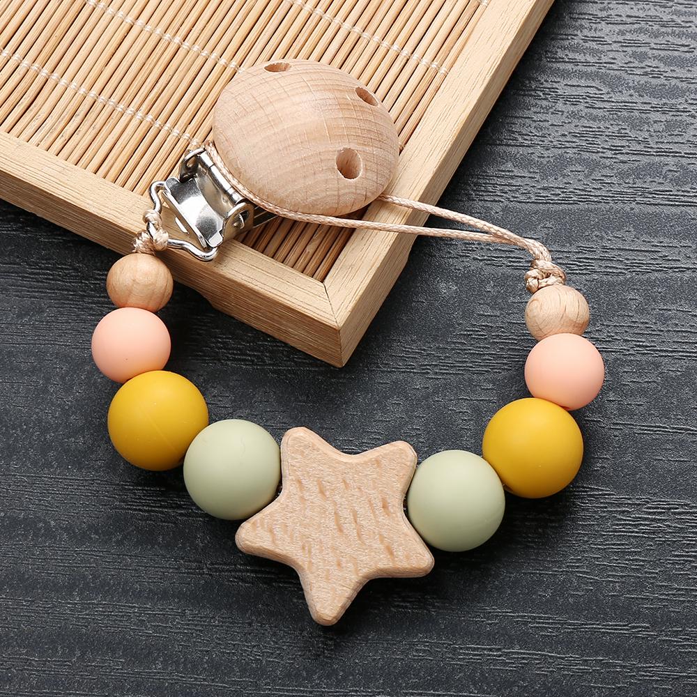 Star Wood Baby Colorful Pacifier Chain Dummy Clips Pacifier Holder Clips Nipple Holder Clips Soother Holder Baby Teething Toys