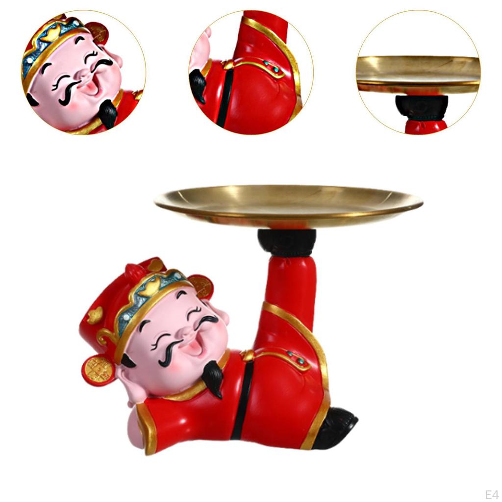 God of Fortune Statue Decorative Figurine Desk Storage Tray Creative Sculpture Desktop Ornament for