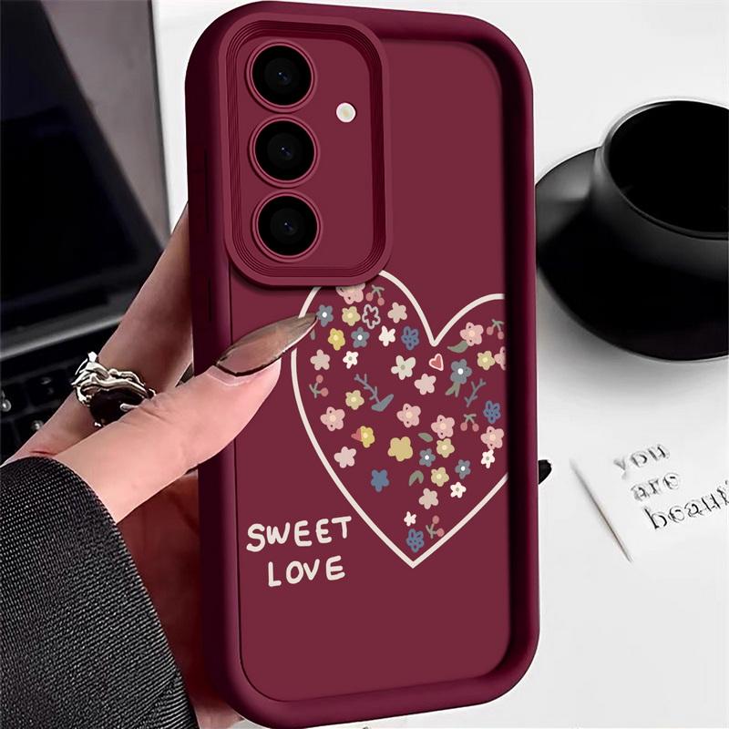 

Красочный чехол для телефона из ТПУ с принтом в виде сердца для Samsung Galaxy S25 Edge S24 FE S23 S22 Ultra Plus A17 A56 A36 A16 A15 A55 A54 A53 5G Мягкий чехол для телефона Galaxy A14 5G вино красного