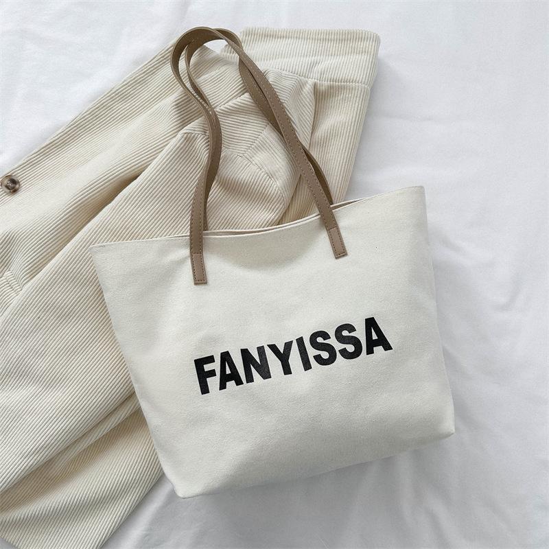 

Canvas Bag Exclusively For Women Use One Shoulder Large Capacity Letter Print Casual Tote Bag Students Simple Outing Tote Bag Without pendant
