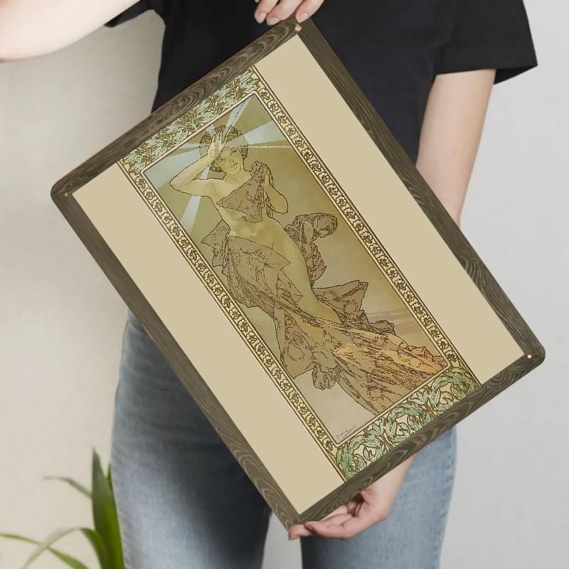 Vintage Mucha Style Metal Tin Sign Art Nouveau Decorative Painting Living RoomWall Hanging Ornament