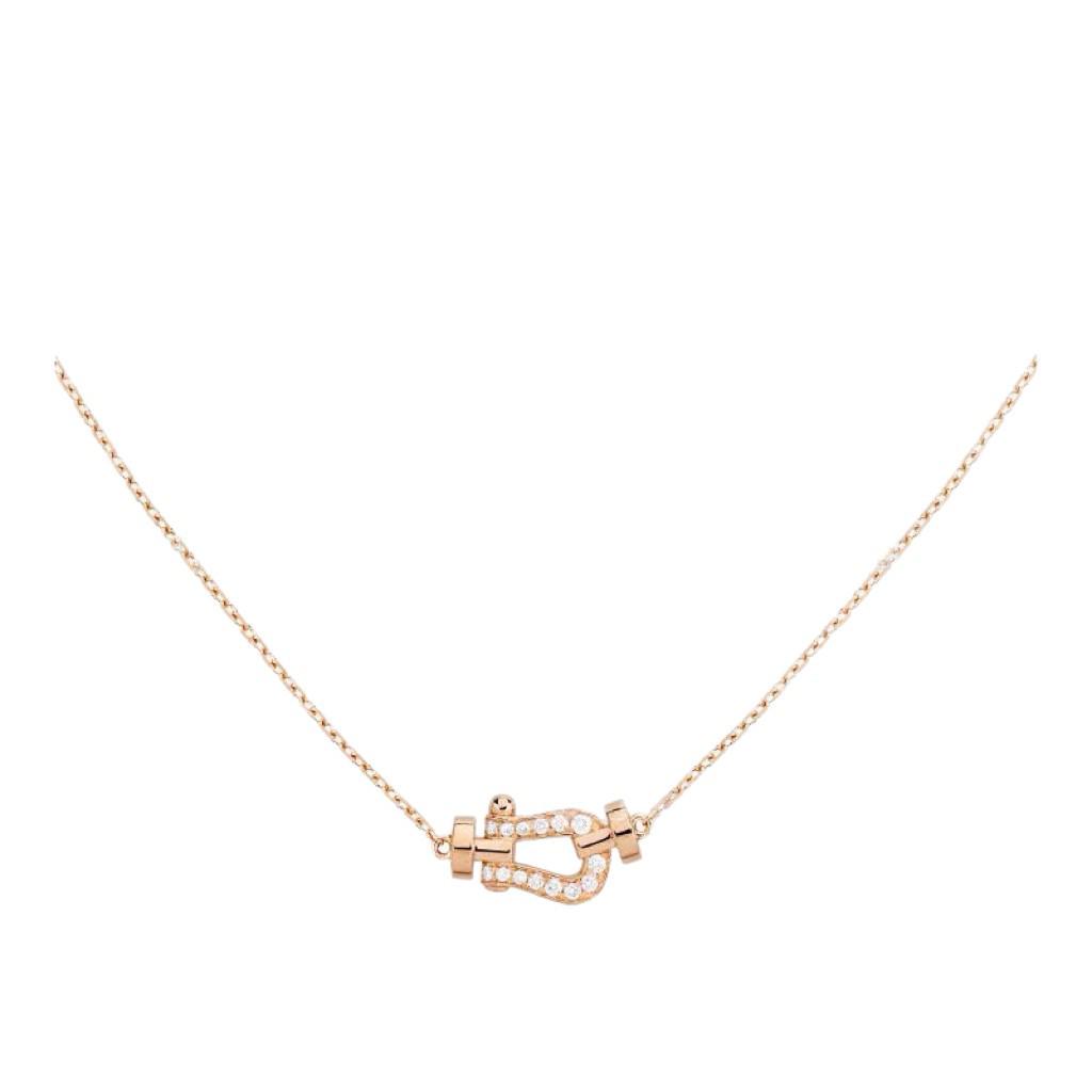 V Gold Rose Gold Full Diamond Horseshoe Bracelet and 8-Shaped Necklace Set