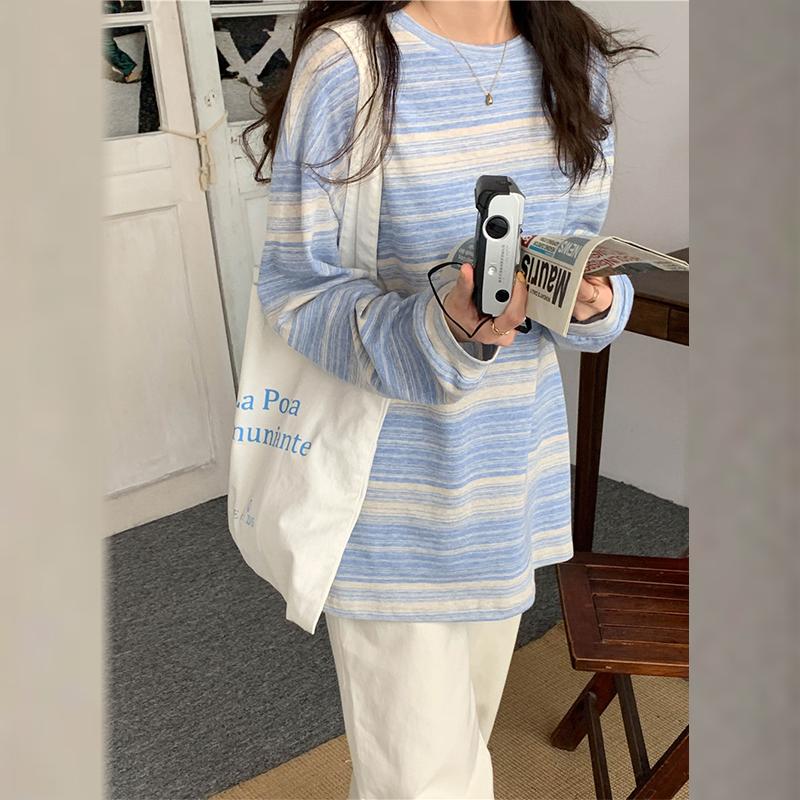 Bluza damska, cienka, luźna, z długim rękawem, modny sweter w paski