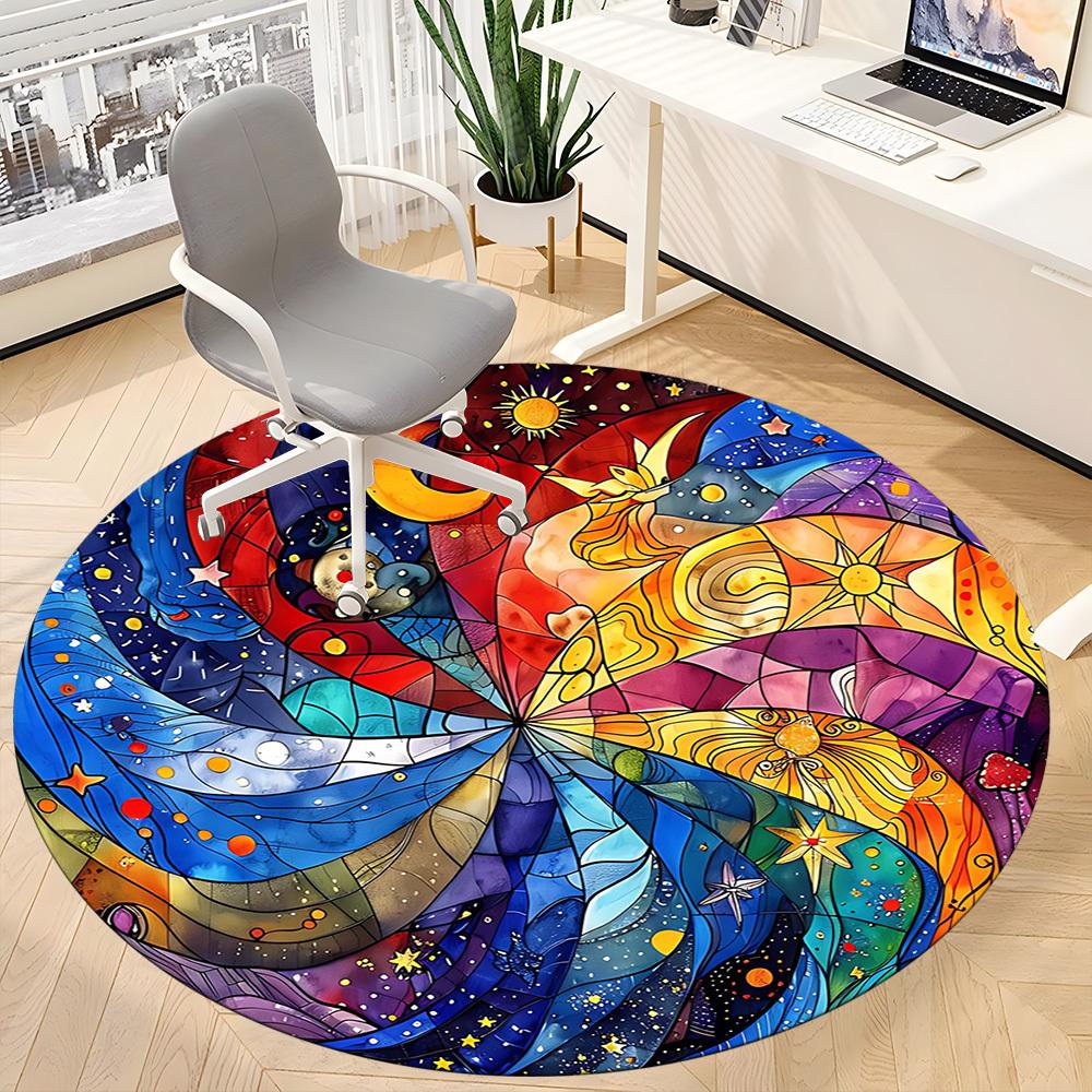 1pc Starry Night Celestial Office Round Area Rug, Indoor Mat Suitable For Office, Under Office Chairs Bedroom Living Room Home Decor, Room Deco