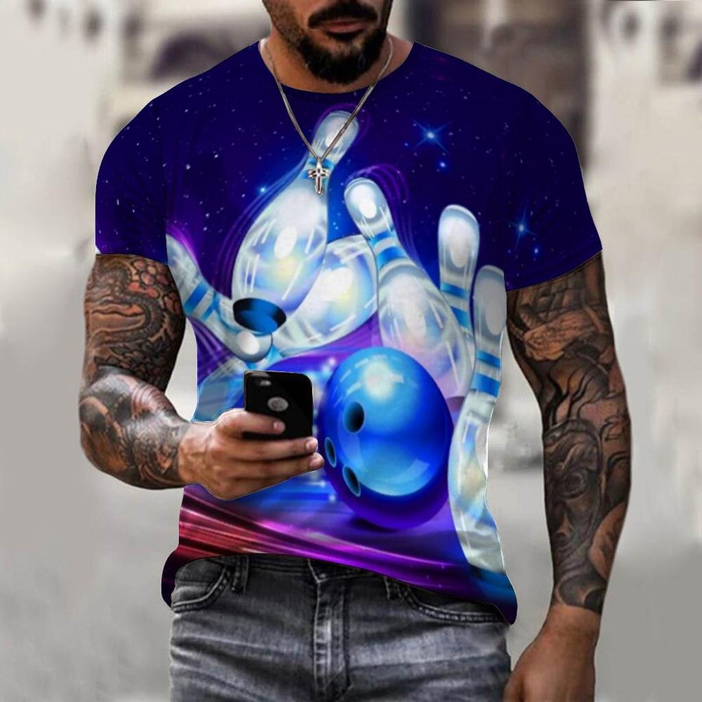 New Summer Simple Casual Sports Hip Bowling Fun Pattern 3D Printed T-shirt Street Breathable and Lightweight