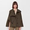Womens Fall Vintage Short Cape Trench Coat Single-breasted Solid Color Stand Collar Casual Outerwear