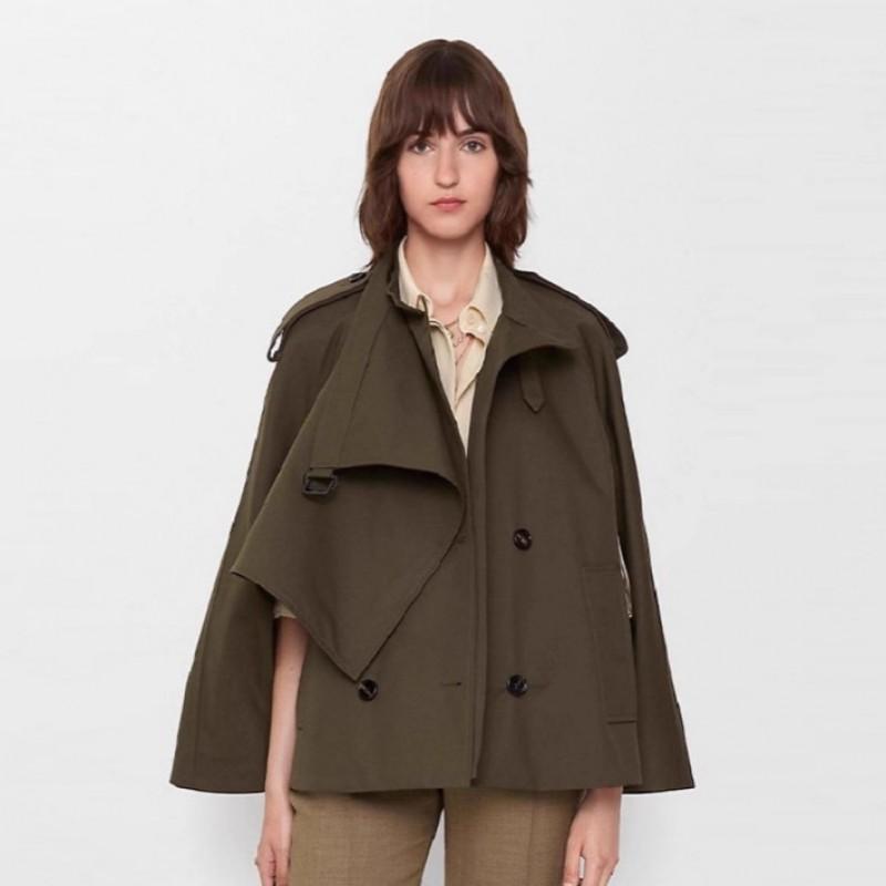 Womens Fall Vintage Short Cape Trench Coat Single-breasted Solid Color Stand Collar Casual Outerwear