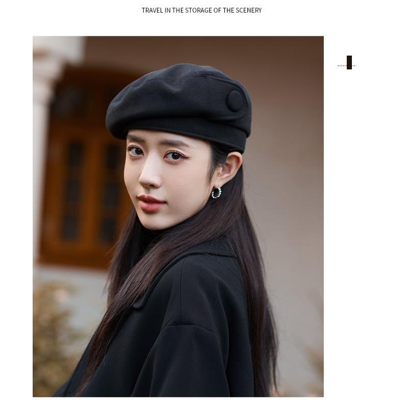 Jesienny i zimowy nowy kapelusz, damski beret z guzikami, jesienny i zimowy kapelusz malarza, artystyczny retro kapelusz bud