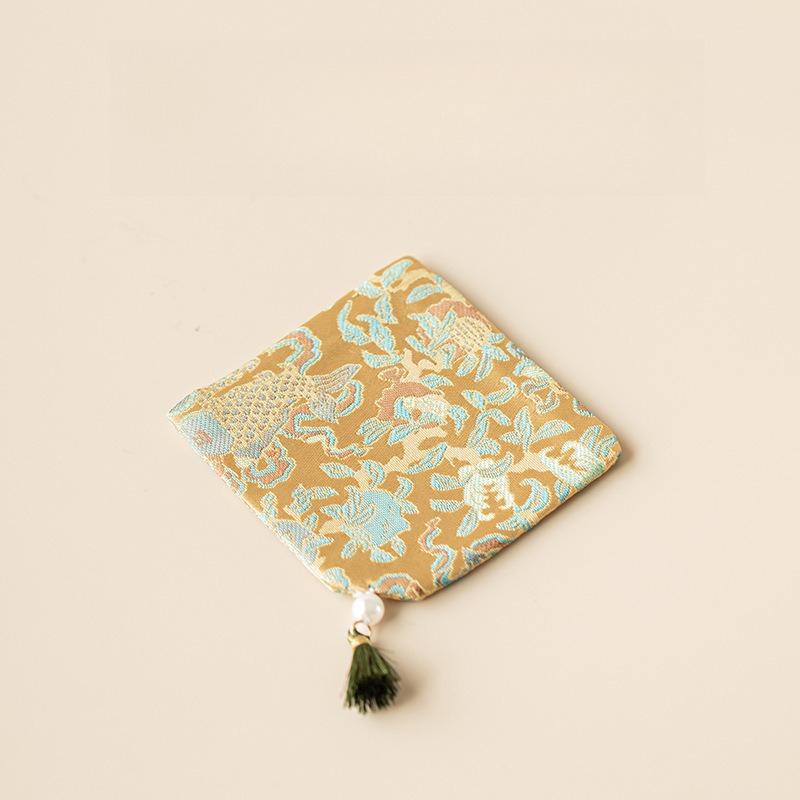 25 New Sifang Brocade Tassel Coaster Fabric Household Teacup Mat Tea Set Insulation Mat Premium Tea Ceremony Accessories