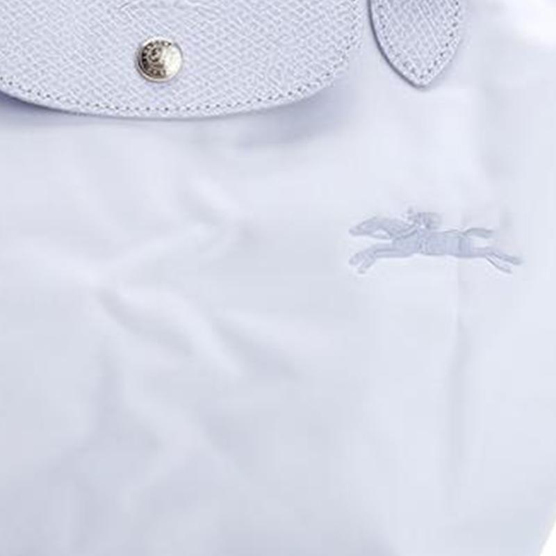 New LONGCHAMP Le Pliage Green Cow Leather Trim Dumpling Bag Handbag Trumpets Women's Light Blue 1621919P79