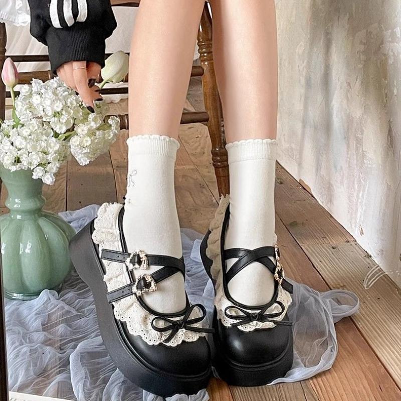 Fashion Ladies Pumps Platform Kawaii Black Women's Mary Jane Shoes with Bow Round Toe Korean Style Quick Delivery on Sale Spring Fashion