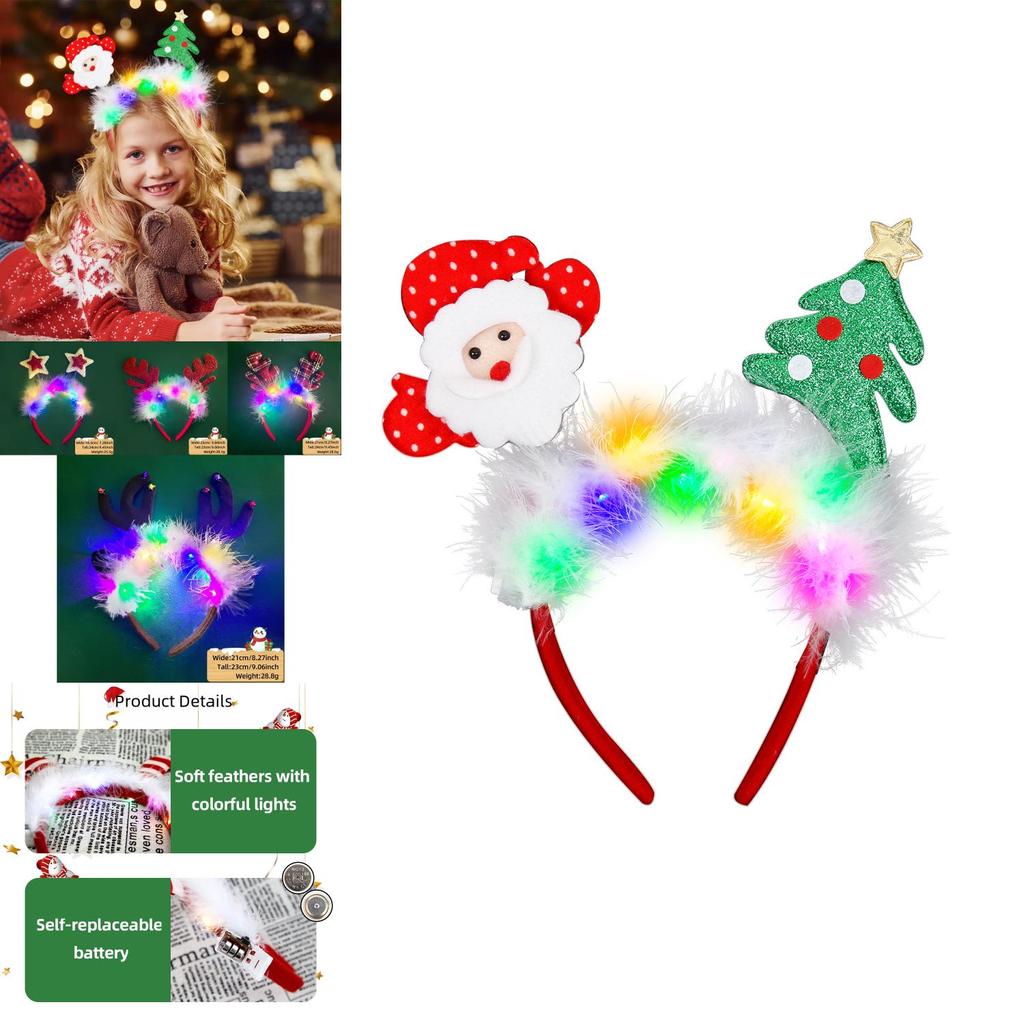 Festliches und buntes Weihnachts-Rentiergeweih-Haarband mit Lichtern für Partys und Veranstaltungen