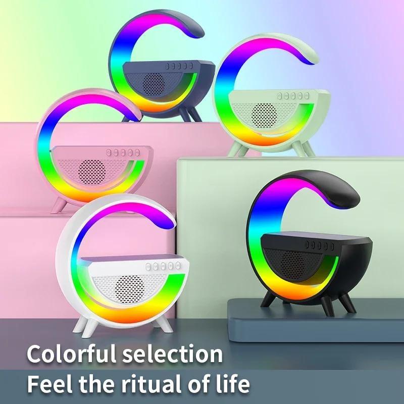 Big G Bluetooth Speaker Charging Mirror LED Clock Wireless Charging Speaker Colorful Ambient Light