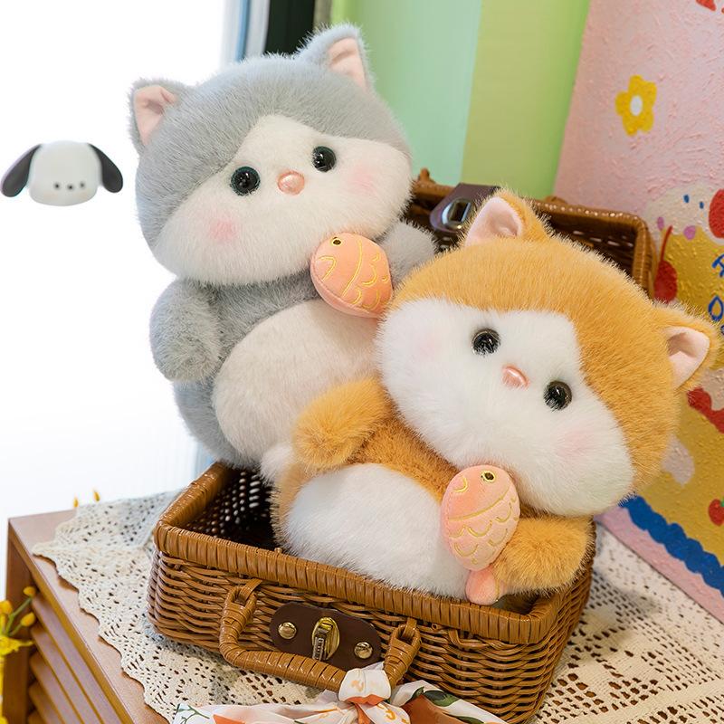 New Cartoon Cat Plush Toy Loves to Eat Fish Kitten Children's Birthday Gift Living Room Decoration