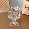 Retro Embossed Glass Ice Cream Cup High Footed Yogurt Dessert Cup Antique European Style Creative Coffee Cup