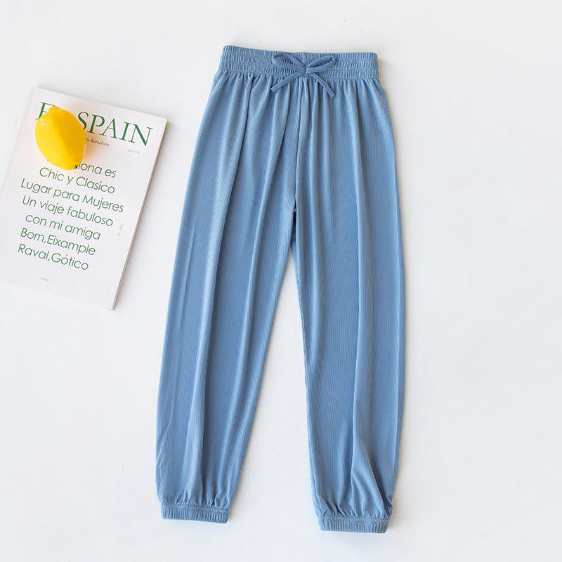 Baby Girls Ice Silk Wide Leg Pants Childen's Summer Solid Drawstring Sports Trousers Kids Boy Casure Harem Clothes Home Wear
