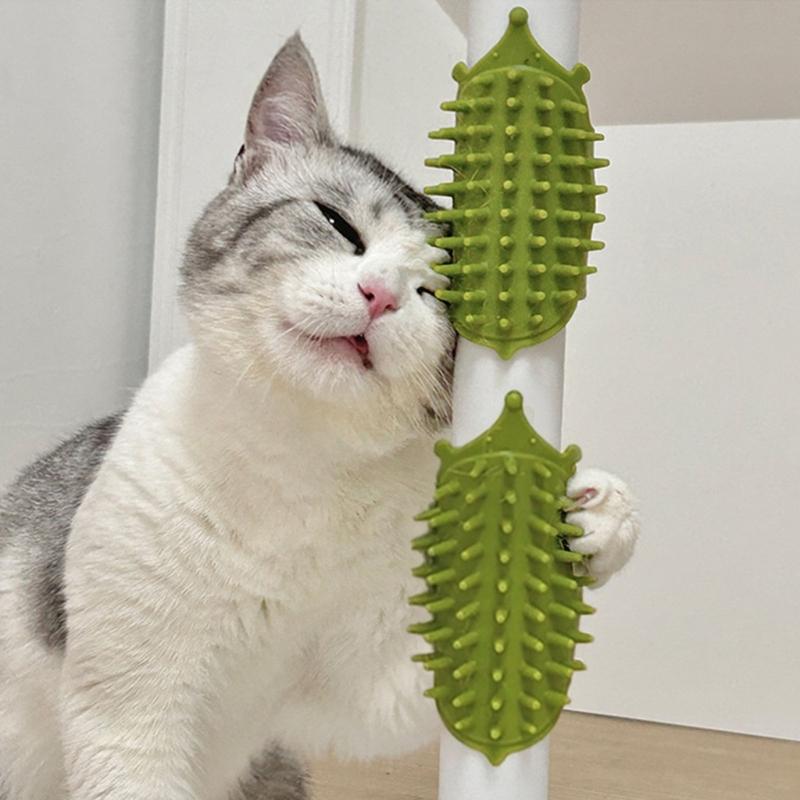4pc Silicone Cats Massage Brushes Set Adjustable Furniture Mount Pet Grooming Tool Hair Collector