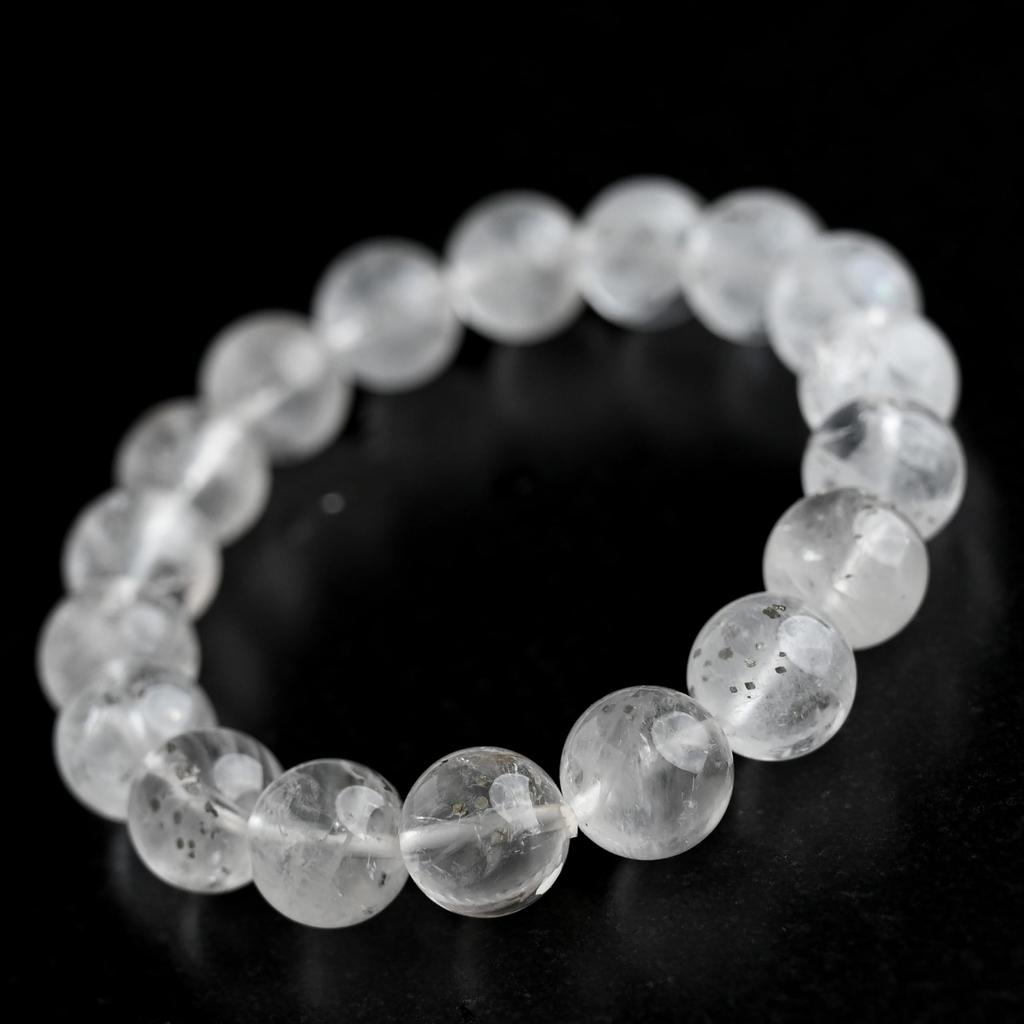 Eigado Pyrite In Quartz 18 Inner Natural Power Good Luck Bracelet, Beads, 11mm, Diameter Approx. 17cm, Stone, Stone, Charm, 2507-Brace-Pyr-02