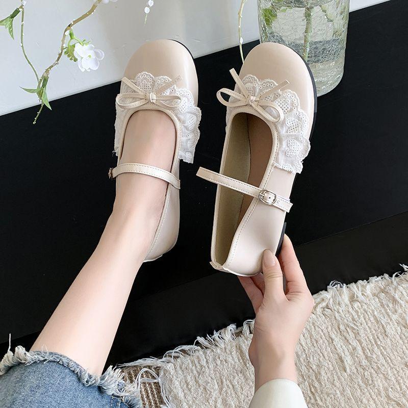 2025 autumn and summer new lightweight word with soft sole Mary Jane shoes women's lace edge Internet celebrity cute temperament bow