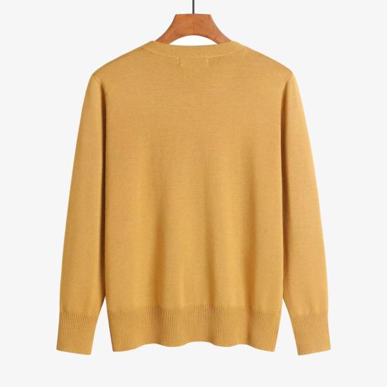 Women Sweater Coat V-neck Long Sleeve Single Breasted Knitting Sweater Solid Color Ribbed Trim