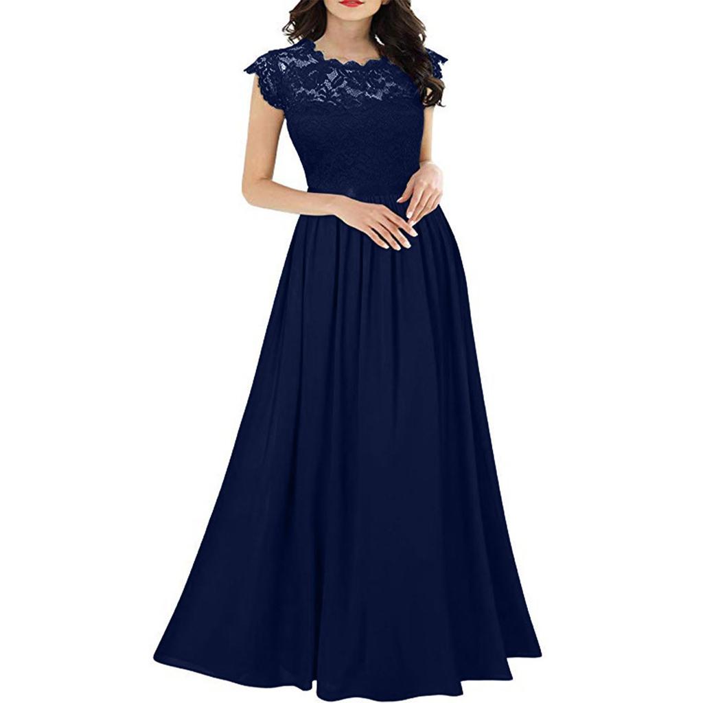 Fashion Ladies Chiffon Dress Gown Temperament Elegant Lace Long Skirt