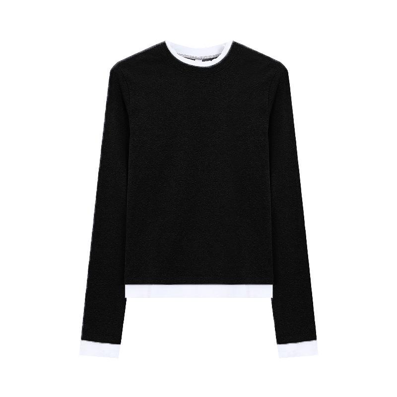 Women's Two-Piece Look Slim Fit Long-Sleeve T-Shirt - New for Early Autumn 2024, Round Neck Versatile Pullover Top.