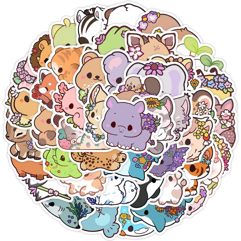 50PCS Cute Cartoon Animal Waterproof Stickers for Phones & Computers