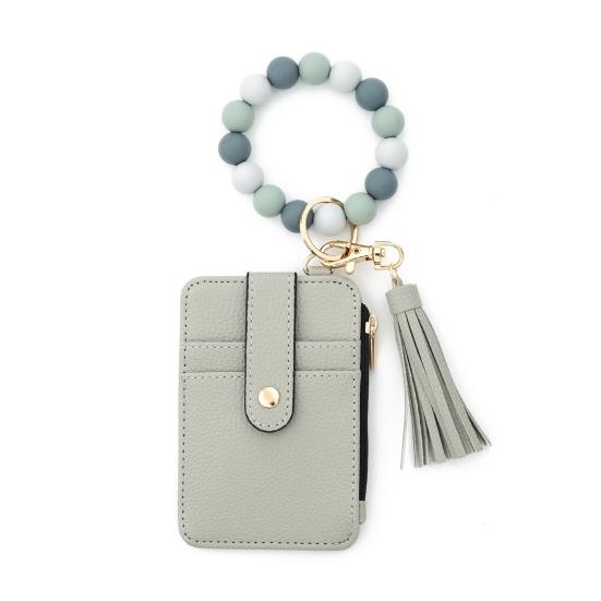 Chaveiro Pulseira de Silicone Carteira Feminina Wristlet de Contas Porta-Cartões Carteira Slim com Bolso com Zíper para Compras Encontros Presente de Aniversário