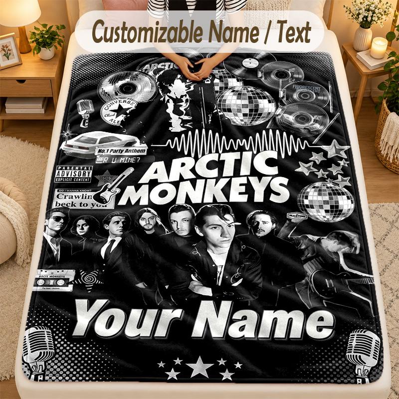 Flannel BlanketArctic Monkeys Custom Name Text Personalized Soft Warm Throw Blanket Home Decor Gift