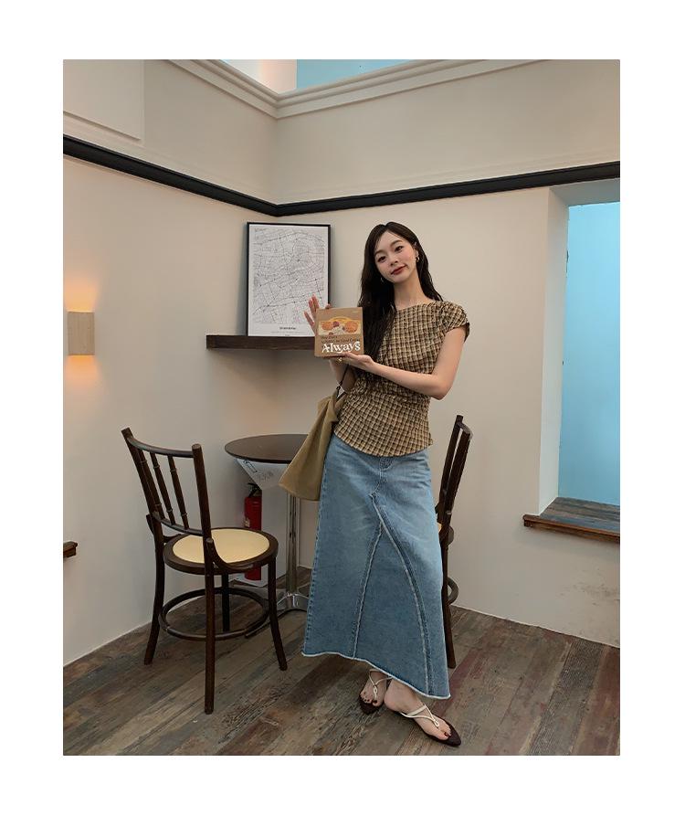 2025 Summer French Design Plaid Off-Shoulder Slim Fit Top for Women