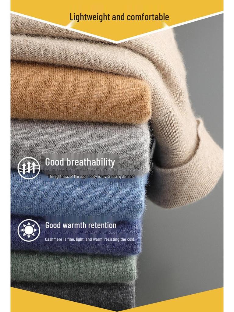 Men's High-Neck Cashmere Pullover Sweater, Autumn/Winter 2025, Loose Knitwear.