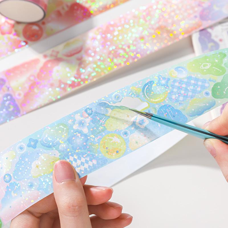 1 Roll Glittery Cute Cartoon Tape, Exquisite Cartoon Designs & Glitter Finish, Easy To Apply for Handmade Cards