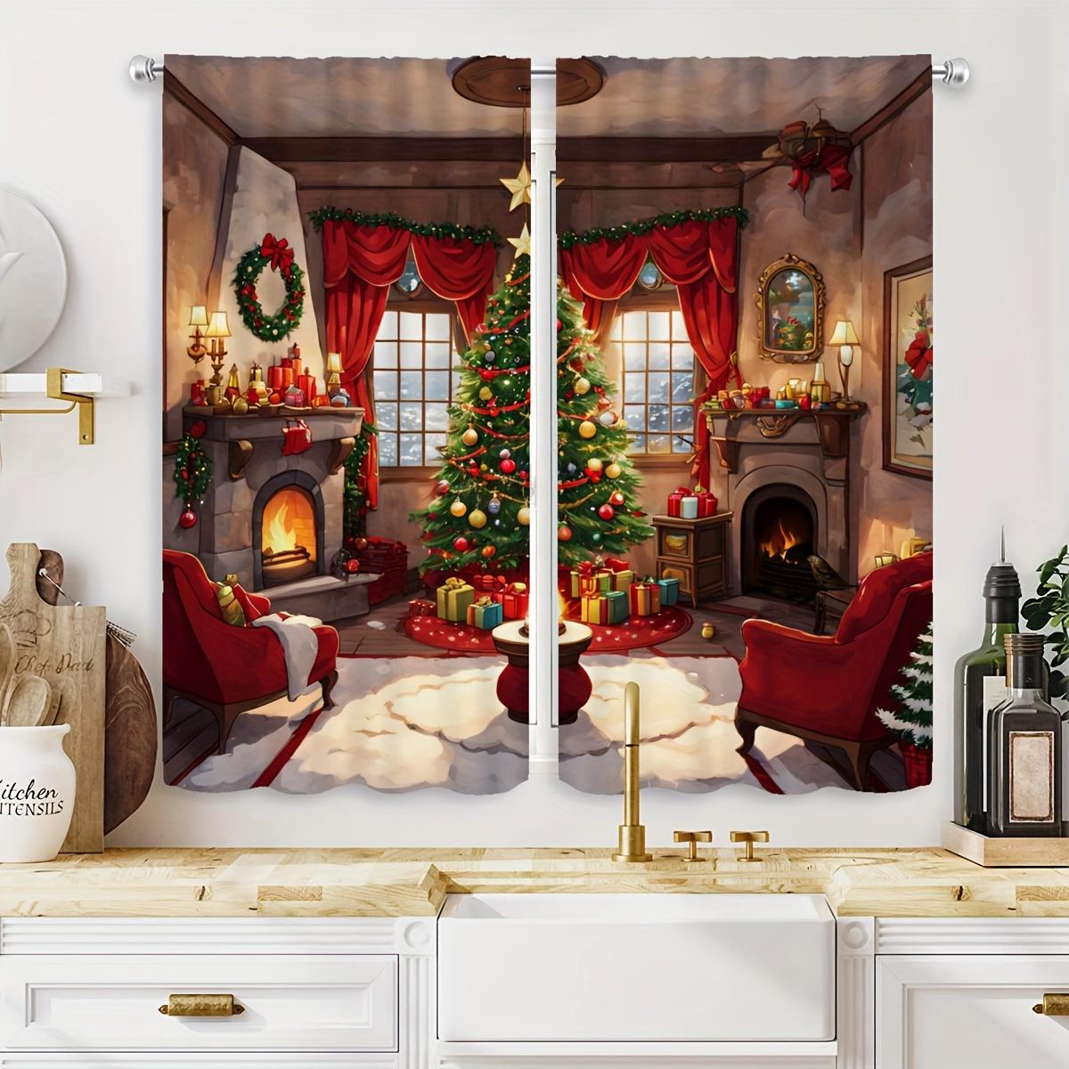 

Christmas Tree Fireplace Curtains 2pcs HD Digital Print Red Scene Star Topper Rod Pocket for Living Room Bedroom Decor 100*130 Rod Pocket 1pcs