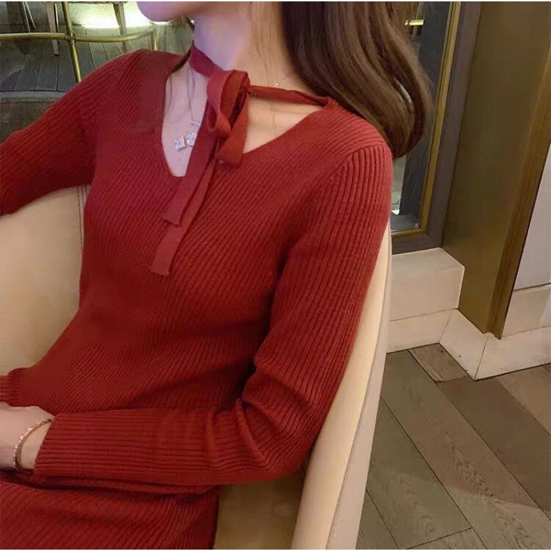 Natal Red Women's Fashion Christmas Robe Sweater Knitted Dress Women's Winter Annual Meeting Dress