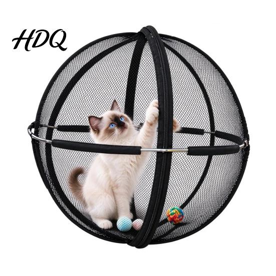 Durable Mesh Cat Running Wheel 27" Hamster Ball Outdoor Rolling Enclosure Foldable Breathable Playpen Roller with Metal Support & Carry Handle,
