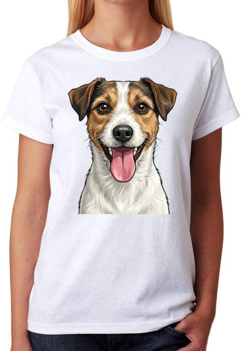 Jack Russell Terrier Dog Face Illustration Ladies Unisex T-Shirt Cute Pet Tee XXL