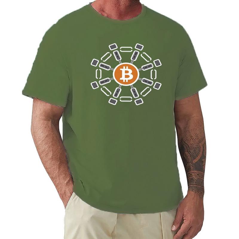 Bitcoin Surrounded By Blockchain Links Unisex TShirt Fashion Plus Size T Shirts Unisexs ONeck Cotton Tees Short Summer Male