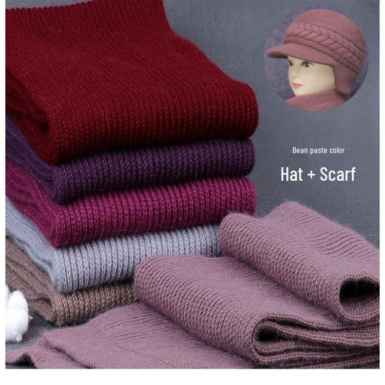 Women's Winter Hat & Scarf Set: Thick Knit with Ear Protection for Middle-Aged and Elderly