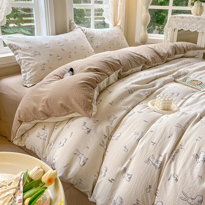 Class A maternal and infant grade, jacquard aerobic colored cotton, skin-friendly, comfortable, simple and literary 4pcs set on the bed