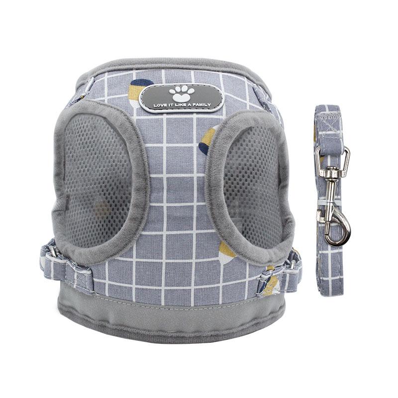 Reflective Plaid Harness Set for Dogs and Cats - Breathable, Includes Leash