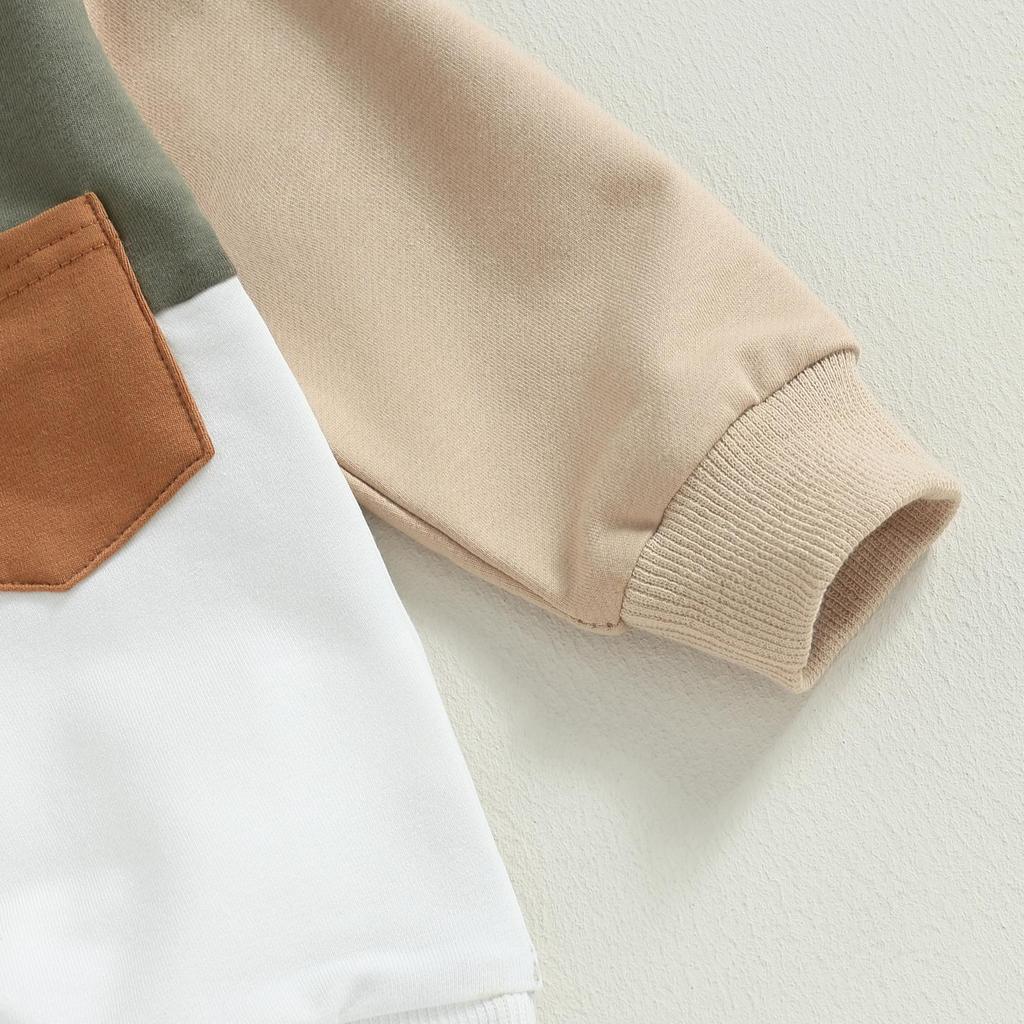 2-teiliger Trainingsanzug für Babys, Jungen, 6 Monate, 12 Monate, 18 Monate, 24 Monate, 3 Jahre, kontrastfarbenes Langarm-Sweatshirt und elastische Hose für Kleinkinder-Herbst-Outfits