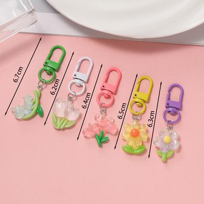 1pc Colorful Resin Tulip And Sunflower Keychain Pendant Cute Girl Heart Earphone Bag Decorations Keyring Jewelry Accessories