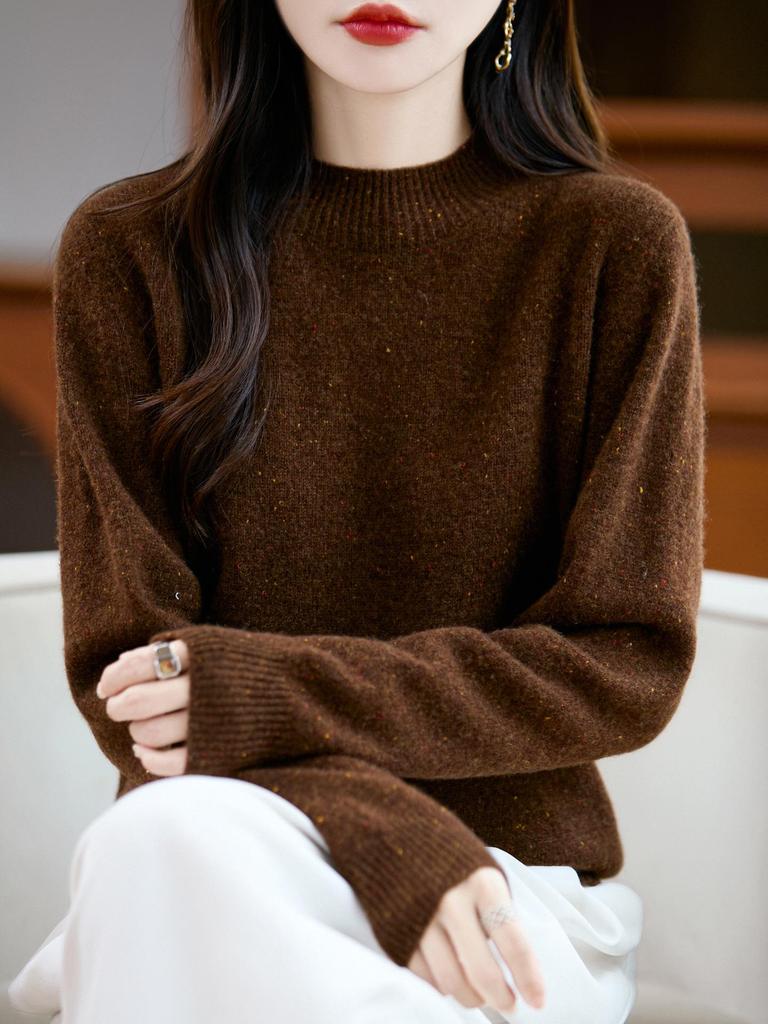 Seamless Thickened Speckle Wool Sweater: Autumn/Winter Fashion Half-High Neck