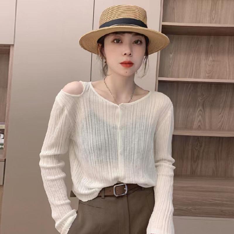 European Chic Off-Shoulder Ice Silk Knit Top - Women’s Trendy Summer/Autumn Style One Size абрикосовый