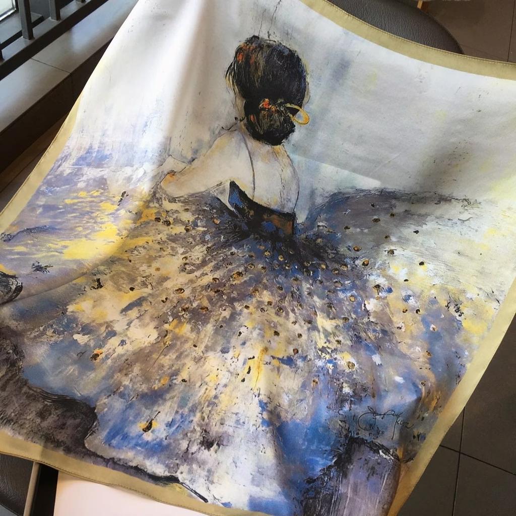 Beige Green Women 100% Silk Scarf Headscarf Fashion Floral Design Square Scarves For Hair 65*65Cm Fashion Neck Scarf Hijab