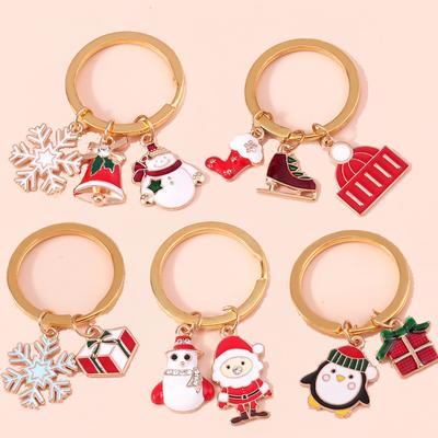 Cute Enamel Christmas Keychain Santa Claus Snowman Key Ring Pendants for Key Holder Women Handbag Accessories DIY Jewelry Gifts